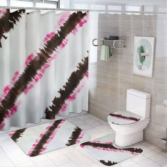 4 Pcs Colorful Tie Dye Vortex Shower Curtain Set with Non-Slip Rugs Bathroom Set Bathroom Carpet Bath Mat And Toilet Rugs