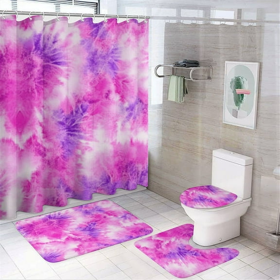 4 Pcs Colorful Tie Dye Vortex Shower Curtain Set with Non-Slip Rugs Bathroom Set Bathroom Carpet Bath Mat And Toilet Rugs