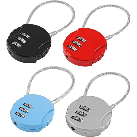 4 Pcs Combination Lock, 3 Digit Outdoor Waterproof Padlock Code Lock Cable Luggage Locks for Backpack, Suitcase, Door (4 Colors)