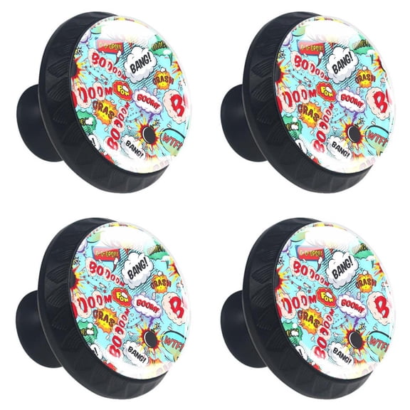 4 Pcs Comic Speech Bubbles Knobs for Kitchen Cabinet Cupboard Dresser Bookcase Drawer Pulls Handles Round Home Decor