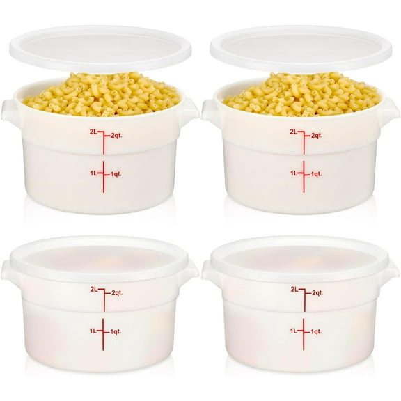 4 Pcs Commercial Food Storage Containers Round PP Food Storage Containers with Lids for Pantry Translucent Plastic Tubs with Lids for Storage Food Safe Bucket with Scales and Handles (2 Quart)