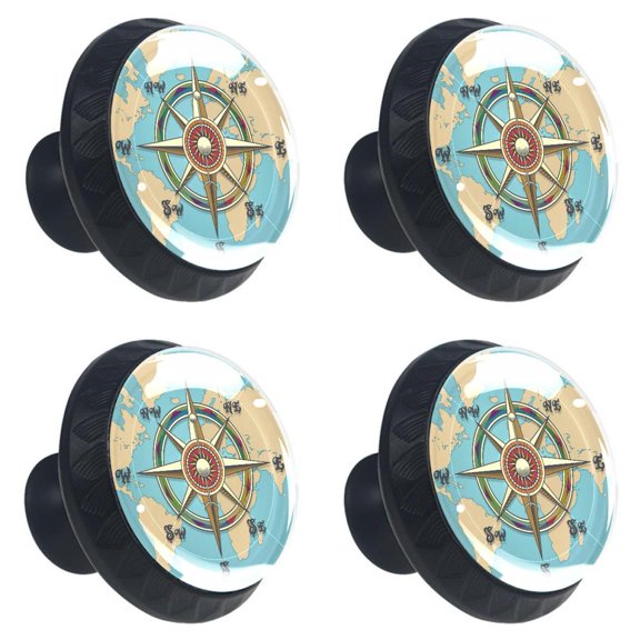 4 Pcs Compass Knobs for Kitchen Cabinet Cupboard Dresser Bookcase Drawer Pulls Handles Round Home Decor