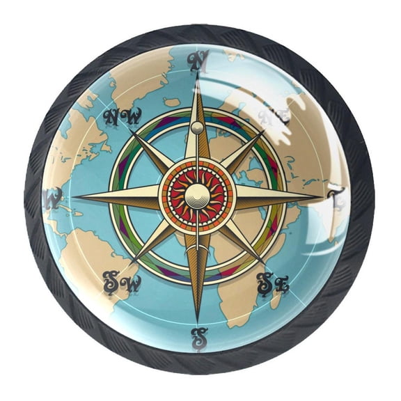 4 Pcs Compass Knobs for Kitchen Cabinet Cupboard Dresser Bookcase Drawer Pulls Handles Round Home Decor