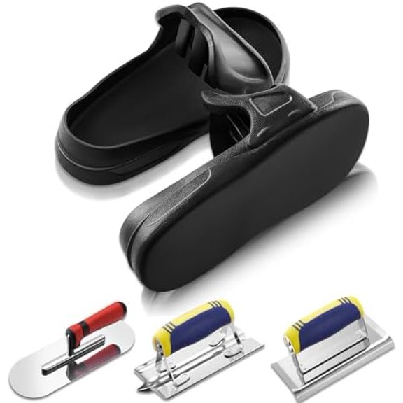 4 Pcs Concrete Finishing Shoes Tools Set Include Slip-on Concrete Sliders Stainless Steel Hand Trowel Edger Groover for Stamping Troweling, No Footprints, Stucco Cement Masonry Construction Kit