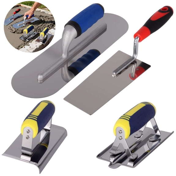 4 Pcs Concrete Tools Set, Stainless Steel Pool Trowel, Edger, and Groover Kit with Upgraded No-Nail Design, Masonry Construction Hand Tool for Smoothing Corners and Edges