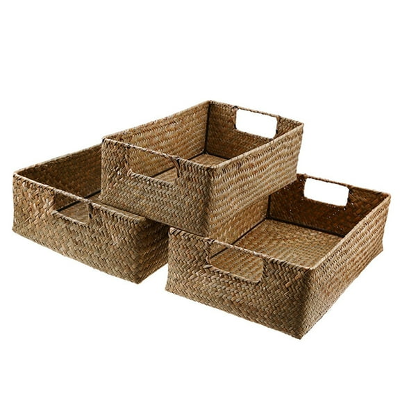 Moluckfu 4 Pcs Long Rectangular Basket Bamboo Woven Storage Box for present Giving Home Organization Adults Yellow