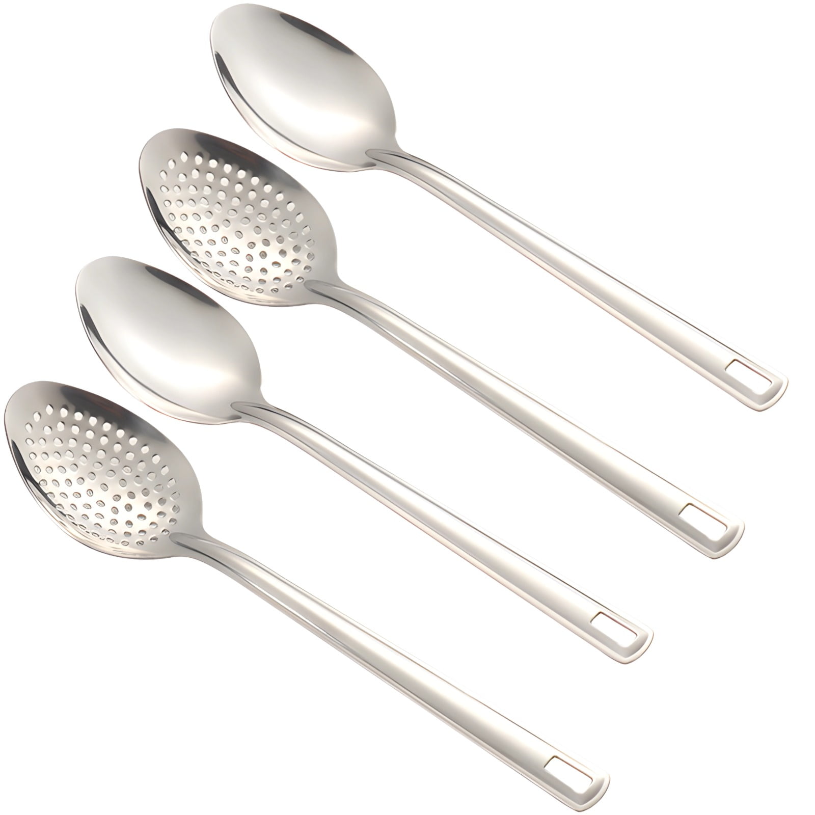 4 Pcs Cooking Spoon Set, Stainless Steel Serving Spoons, Long Handle Kitchen Utensils with Slotted and Solid Spoons for Restaurant, Catering \u0026 Home Use