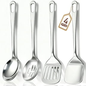 4 Pcs Cooking Utensils Set, TAIMASI Stainless Steel Kitchen Utensils, Kitchen Tools Set Include Solid & Slotted Turner Wok Spatula, Serving Spoon, Home Essentials Kitchen Gadgets Accessories