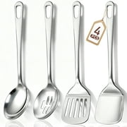 4 Pcs Cooking Utensils Set, TAIMASI Stainless Steel Kitchen Utensils, Kitchen Tools Set Include Solid & Slotted Turner Wok Spatula, Serving Spoon, Home Essentials Kitchen Gadgets Accessories