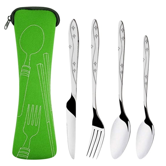 4 Pcs Cooking Utensils Set, Stainless Steel Cooking Utensils Set, Heat Resistant Metal Kitchen Tools, Family Travel Camping Cutlery, Dishwasher Safe, Easy to Clean