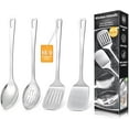 thumbnail image 1 of 4 Pcs Cooking Utensils Set, Stainless Steel Kitchen Utensils, Heat Resistant Metal Kitchen Tools Include Solid & Slotted Turner Wok Spatula, Serving Spoon, Ergonomic Handle, Easy to Clean, Silver, 1 of 4
