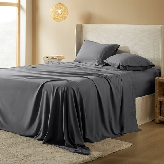 4 Pcs Cooling Bed Sheets Set with 16" Deep Pocket, Luxury Soft King Sheets, Gray