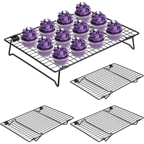 4 Pcs Cooling Racks, 13.4x9.45 Inch Cookie Racks For Baking, Stackable Carbon Steel Wire Rack with Folding Legs Cooking, Roasting, Grilling