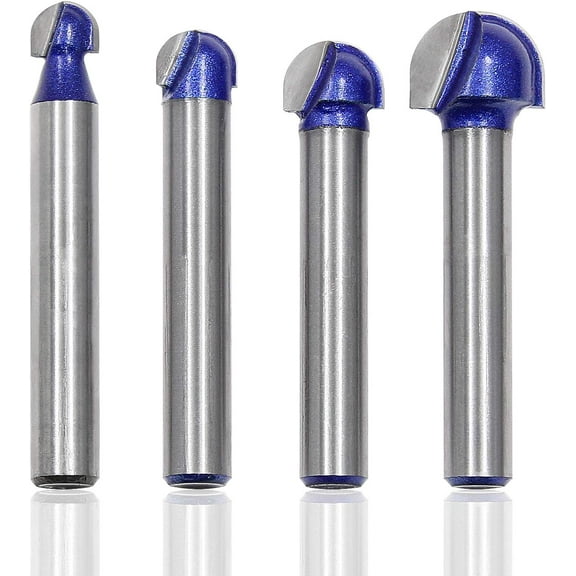 4 Pcs Core Box Router Bit 1/4" Shank Round Nose Router Bit Set, 1/2", 5/16", 1/4" & 3/8" Cutting Diameter Round Groove Woodworking Cutter Tool