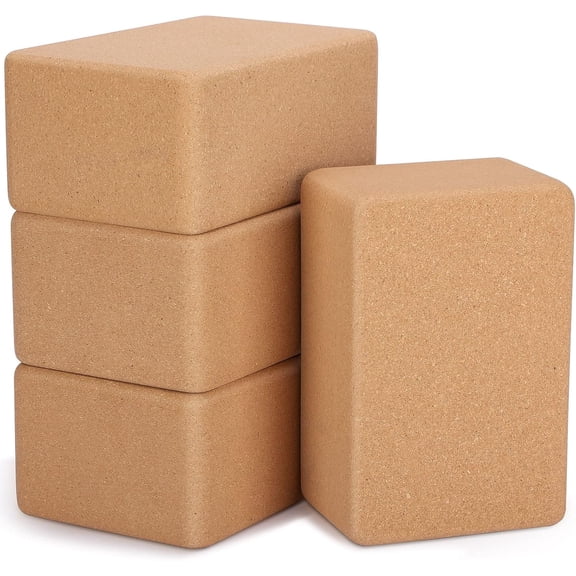4 Pcs Cork Yoga Blocks 9 x 6 x 4 Inch Cork Yoga Brick Non Slip Supportive Equipment High Density Bricks Wood Exercise Blocks Women Gifts for Stretching Flexibility Balance Fitness Pilates