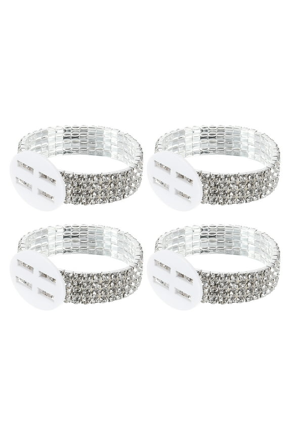 4 Pcs Corsage Wristlet Plastic Diamond DIY Wrist Bracelets Flower Kit Silver