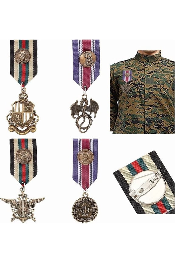 4 Pcs Costume Military Badge Medal 4 Style Hero Combat Medals Brooch Navy Badge Patriot Pin Stripe for Women Men Soldier Coat Jacket Uniform Party for DIY