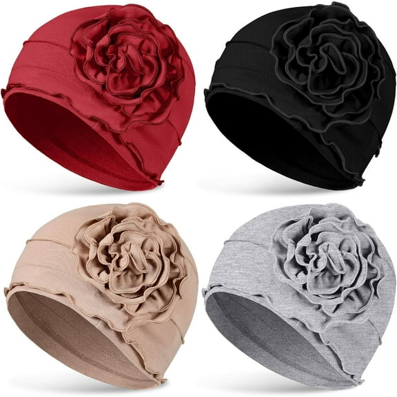 4 Pcs Cotton Beanie Turban Headwear for Women Soft Cancer Chemo Head Scarf Hats Elastic Covers Wraps for Women's Hair
