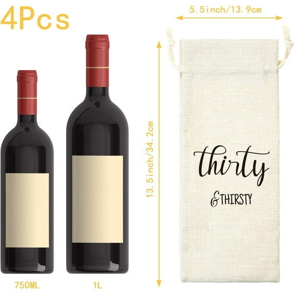 4 Pcs Cotton Linen Wine Bags - Reusable Gift Bags with Drawstrings for Wine Bottles - Bulk Congrats Gifts for Occasions