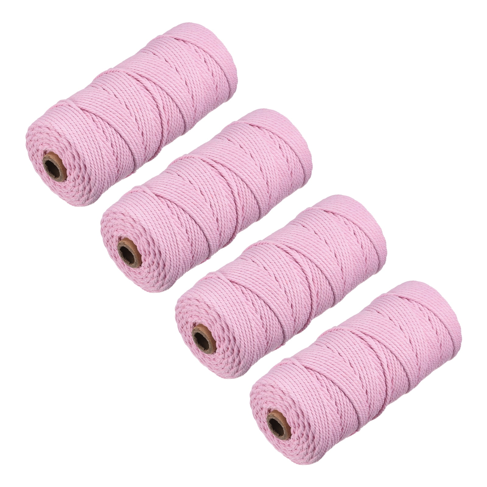 4 Pcs Cotton Rope 4 Strand Twisted Braided Rope Cord, Bright Pink 100m/109 Yard 3mm Dia for Wall Hanging Plant Hanger