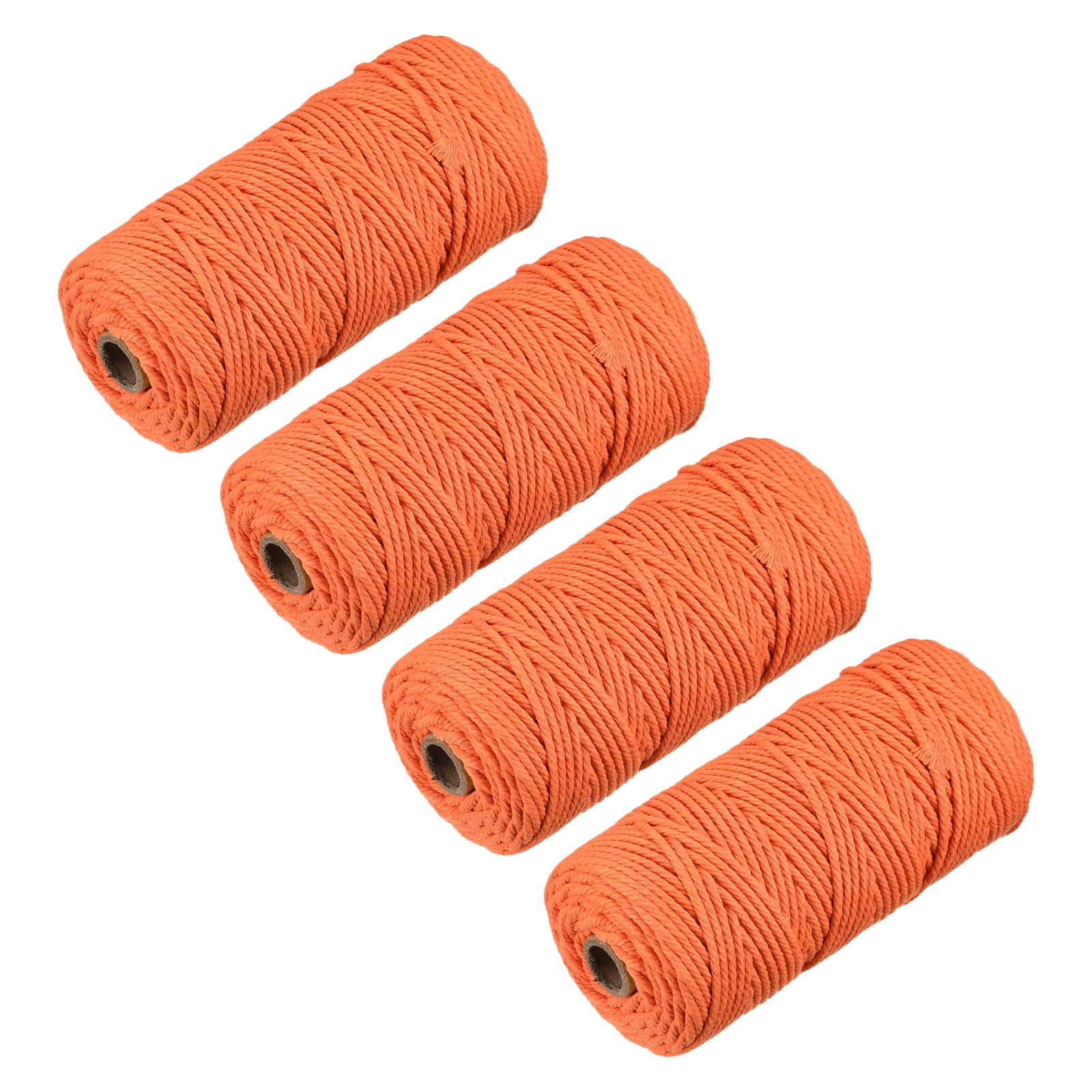 4 Pcs Cotton Rope 4 Strand Twisted Braided Rope Cord, Orange 100m/109 Yard 3mm Dia for Wall Hanging Plant Hanger