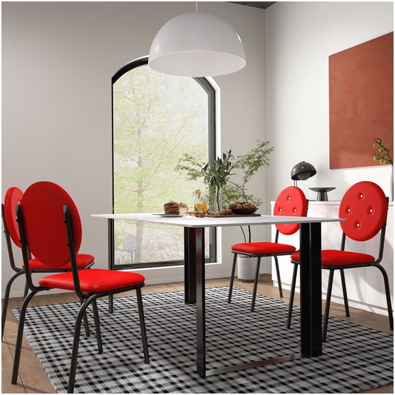 4 Pcs Counter Height Bar Stools Red, Faux Leather Dining Chairs with Metal Legs, Waterproof Surface, Quick Assembly for Kitchen Island