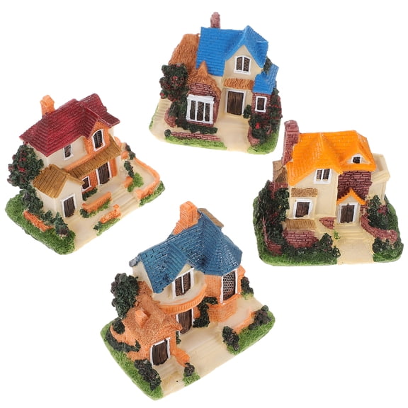 4 Pcs Country Decor Miniature House Micro Scene Ornaments Figurines Landscaping