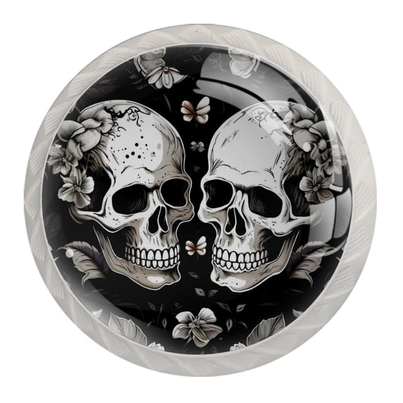 4 Pcs Couple Skulls Knobs for Kitchen Cabinet Cupboard Dresser Bookcase Drawer Pulls Handles Round Home Decor