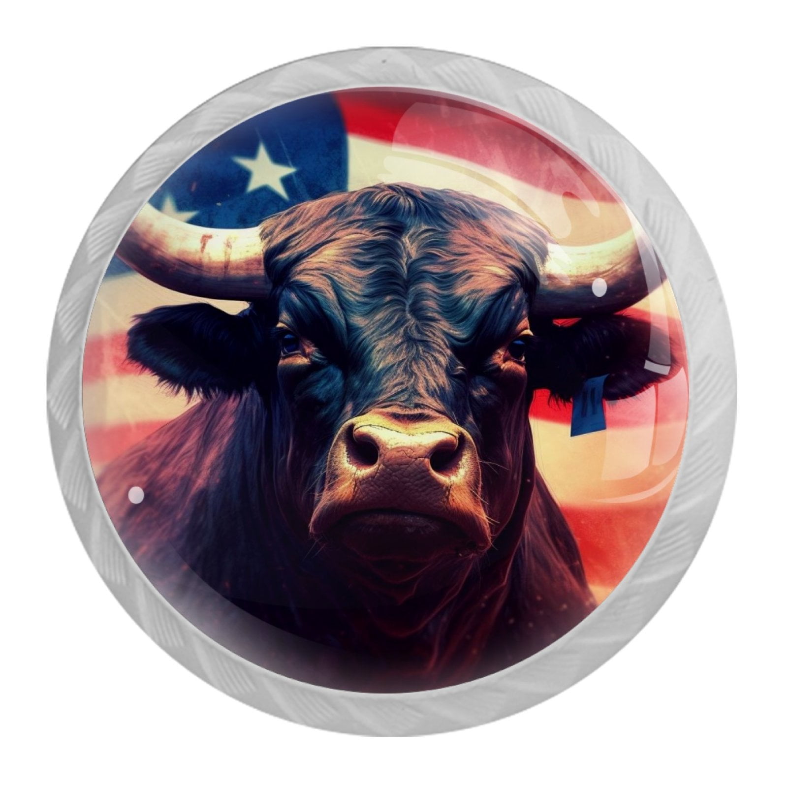 4 Pcs Cow American Flag Knobs for Kitchen Cabinet Cupboard Dresser Bookcase Drawer Pulls Handles Round Home Decor