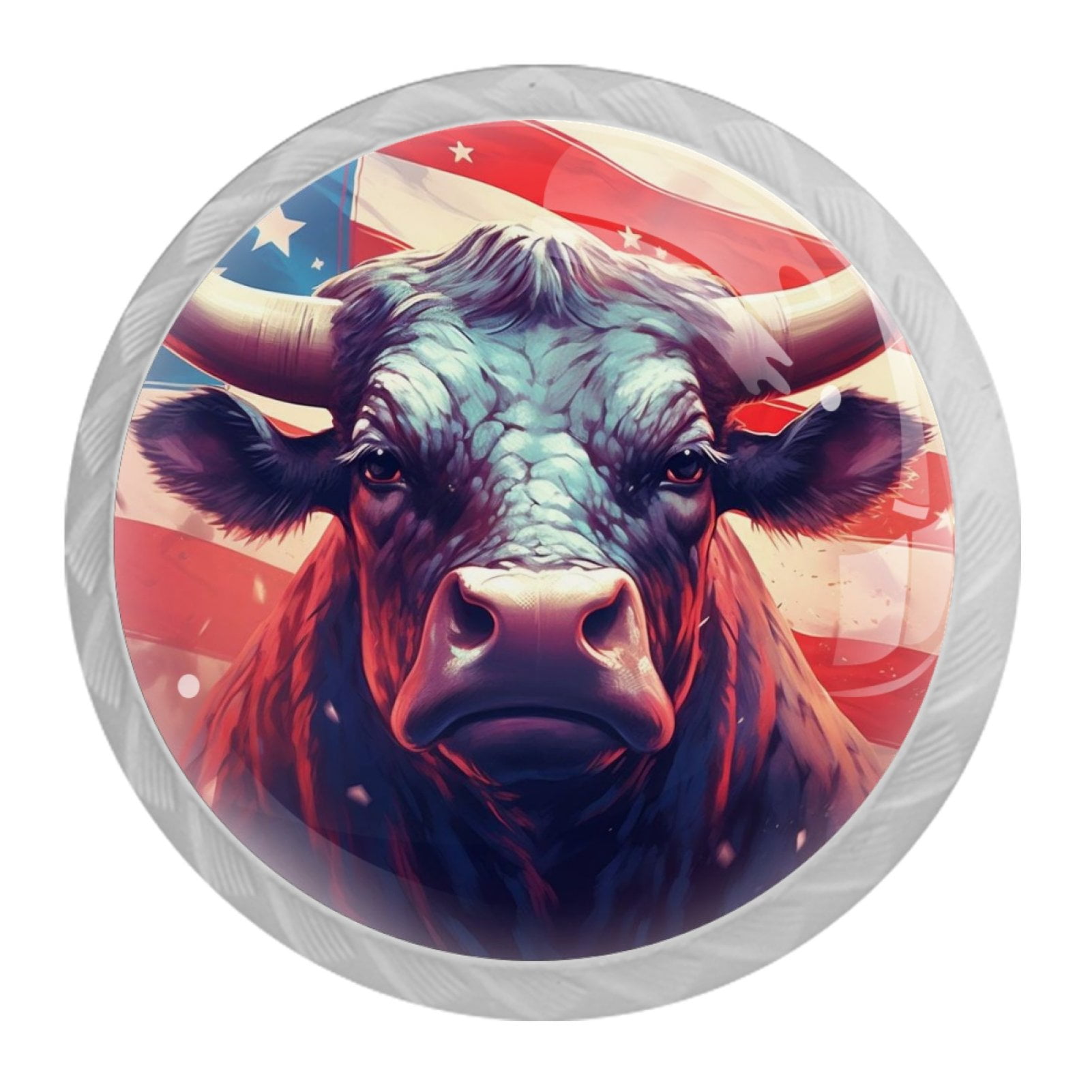 4 Pcs Cow American Flag Knobs for Kitchen Cabinet Cupboard Dresser Bookcase Drawer Pulls Handles Round Home Decor