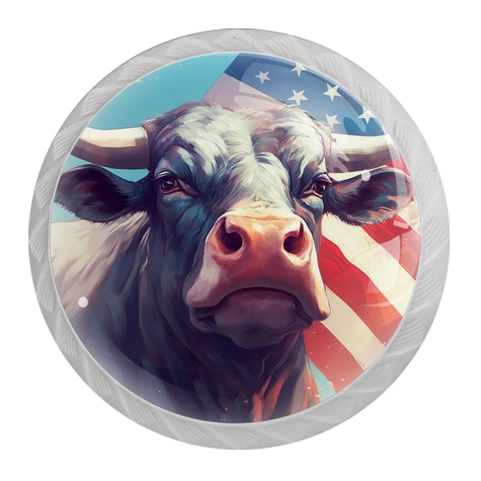 4 Pcs Cow American Flag Knobs for Kitchen Cabinet Cupboard Dresser Bookcase Drawer Pulls Handles Round Home Decor