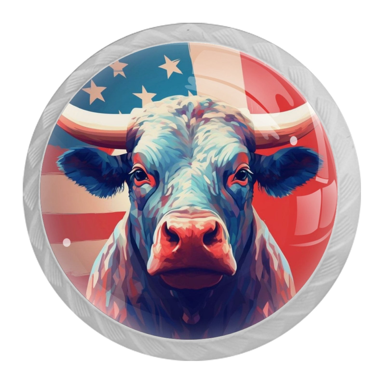 4 Pcs Cow American Flag Knobs for Kitchen Cabinet Cupboard Dresser Bookcase Drawer Pulls Handles Round Home Decor