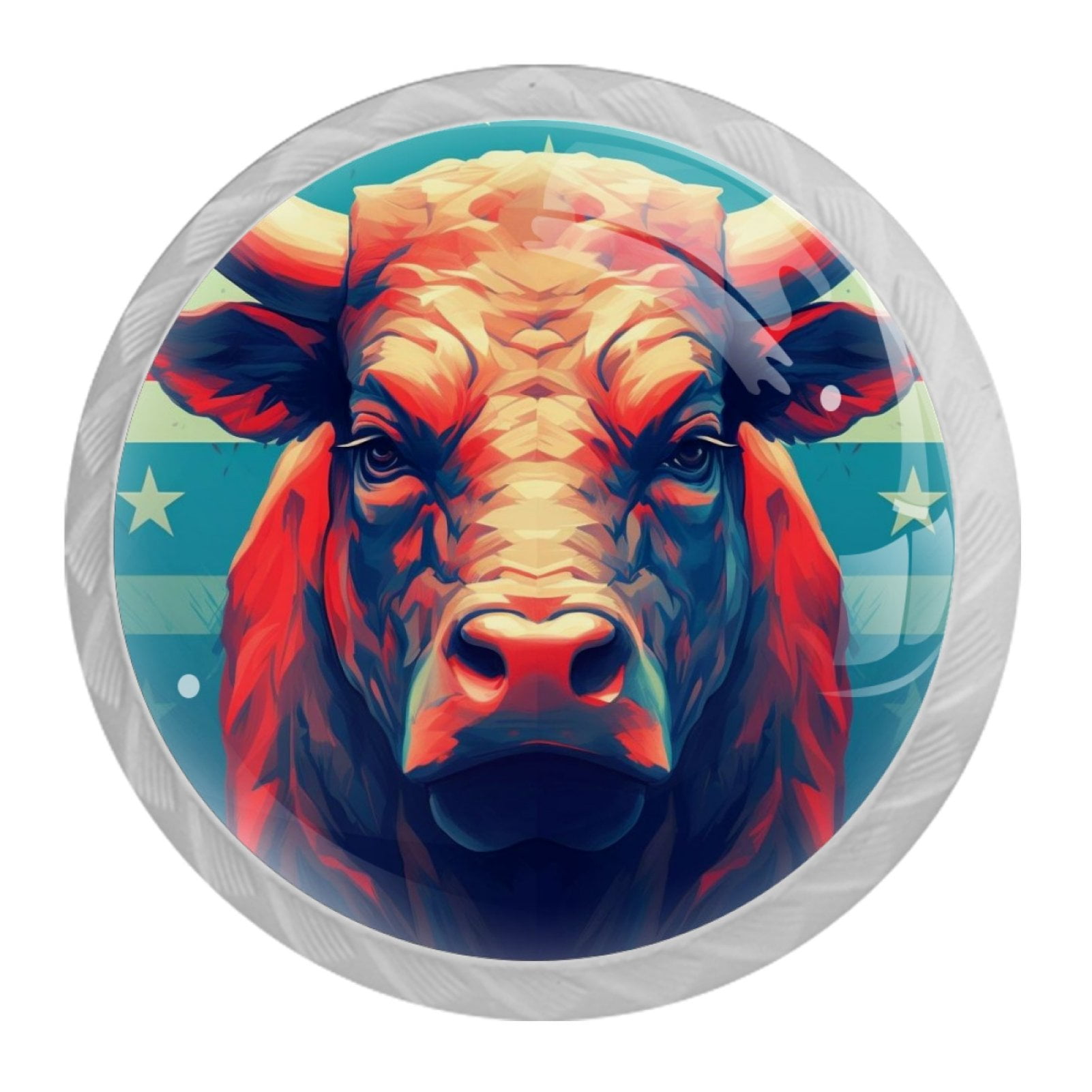 4 Pcs Cow American Flag Knobs for Kitchen Cabinet Cupboard Dresser Bookcase Drawer Pulls Handles Round Home Decor