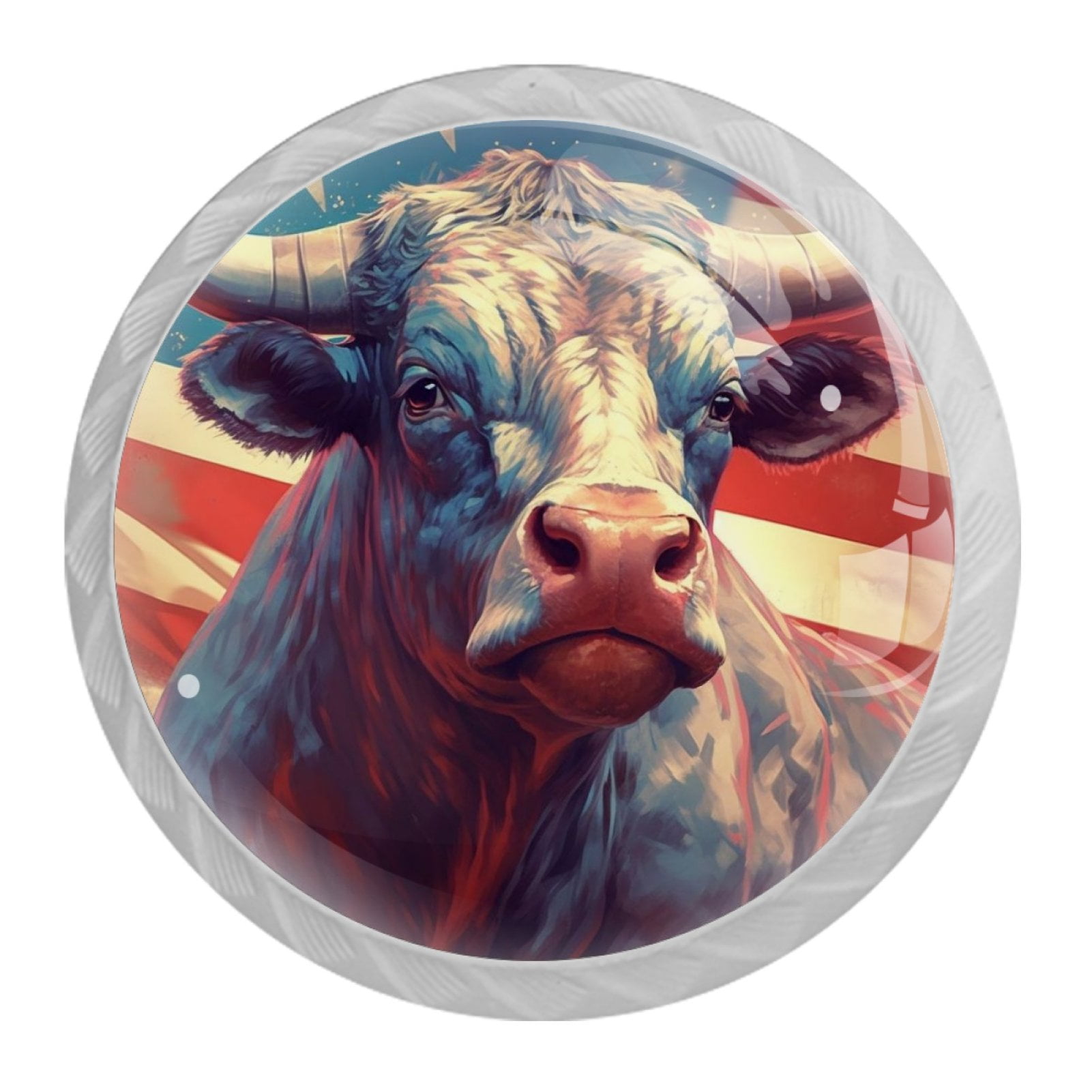 4 Pcs Cow American Flag Knobs for Kitchen Cabinet Cupboard Dresser Bookcase Drawer Pulls Handles Round Home Decor