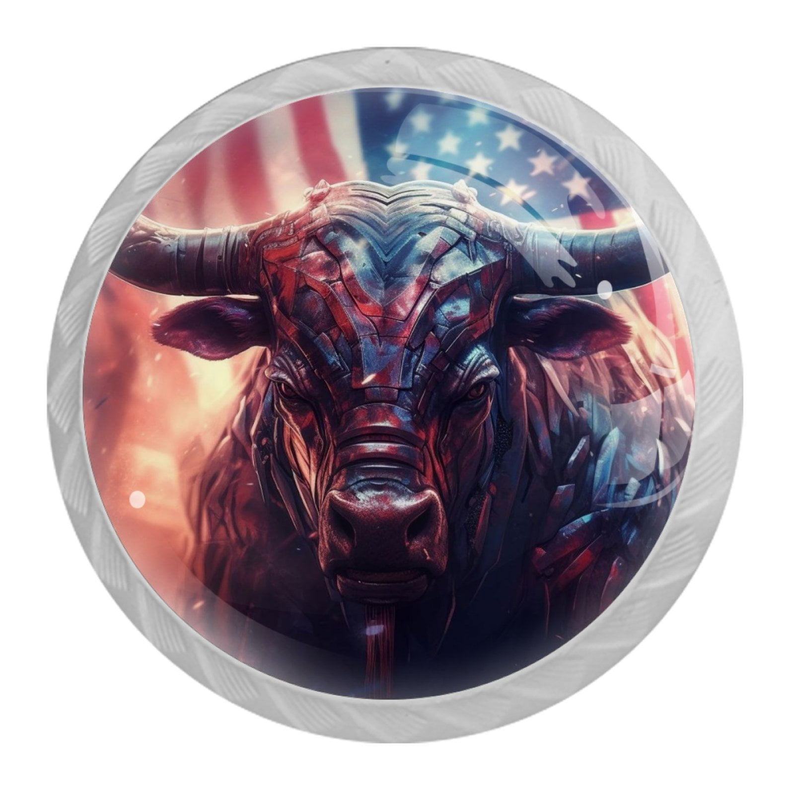 4 Pcs Cow American Flag Knobs for Kitchen Cabinet Cupboard Dresser Bookcase Drawer Pulls Handles Round Home Decor