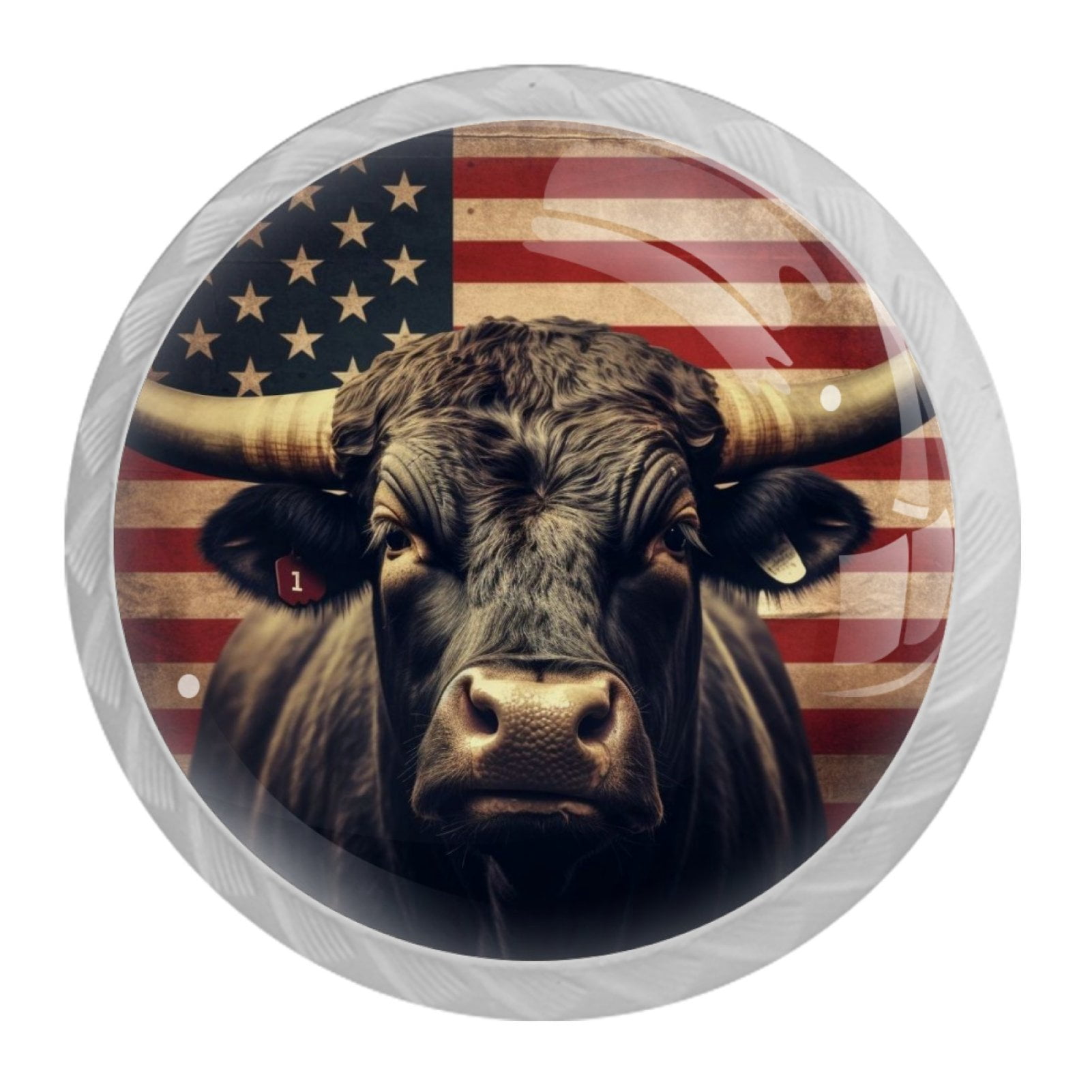 4 Pcs Cow American Flag Knobs for Kitchen Cabinet Cupboard Dresser Bookcase Drawer Pulls Handles Round Home Decor