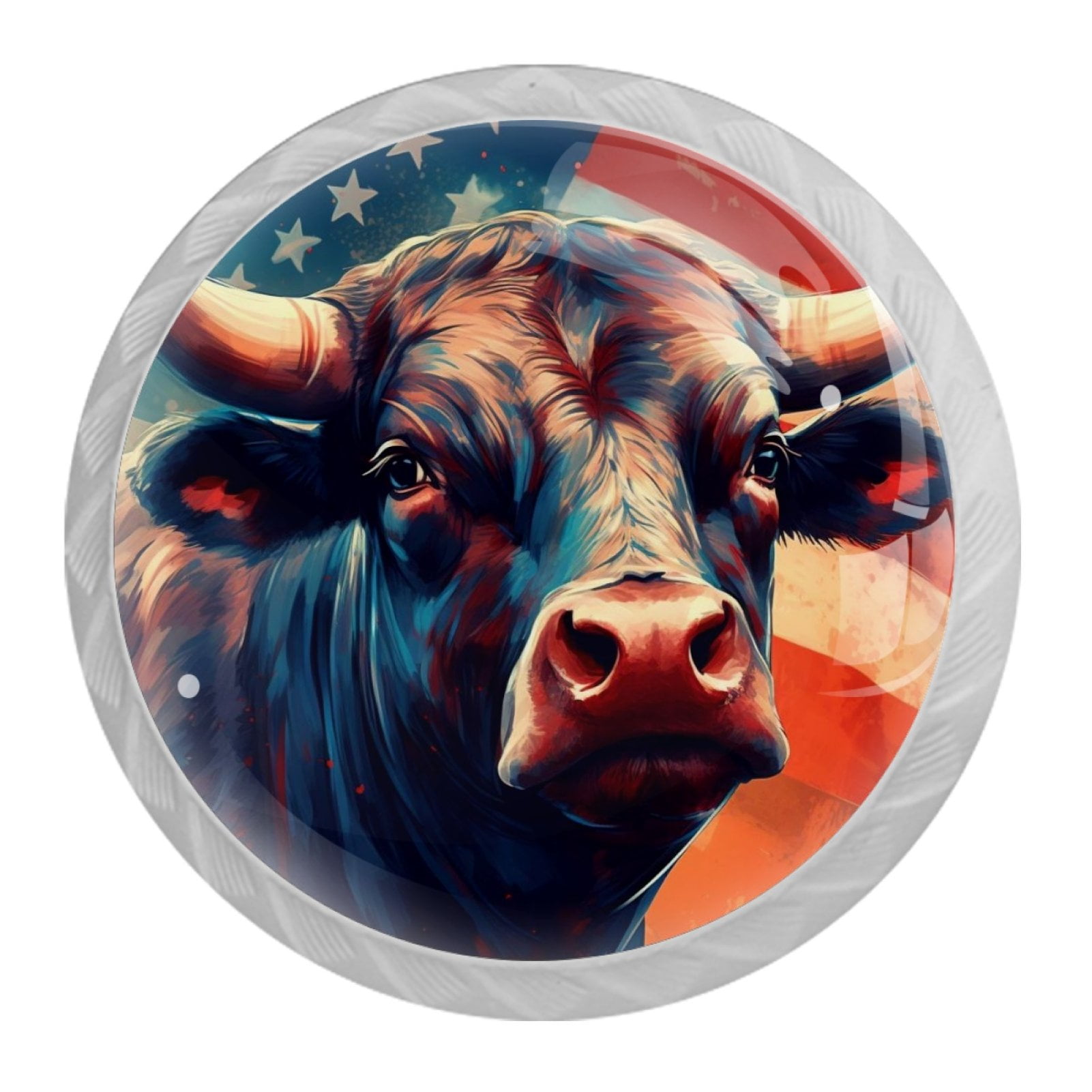 4 Pcs Cow American Flag Knobs for Kitchen Cabinet Cupboard Dresser Bookcase Drawer Pulls Handles Round Home Decor