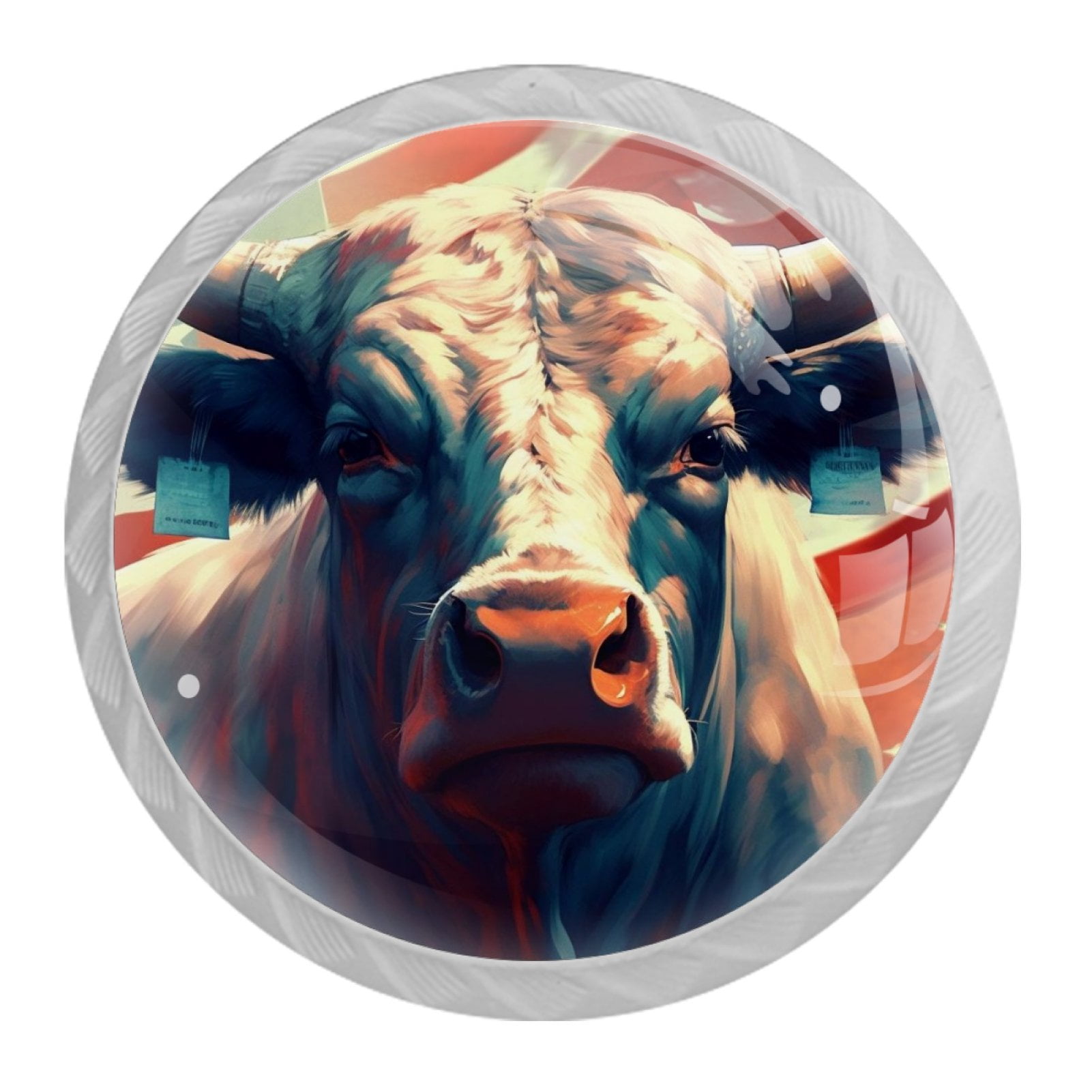 4 Pcs Cow American Flag Knobs for Kitchen Cabinet Cupboard Dresser Bookcase Drawer Pulls Handles Round Home Decor