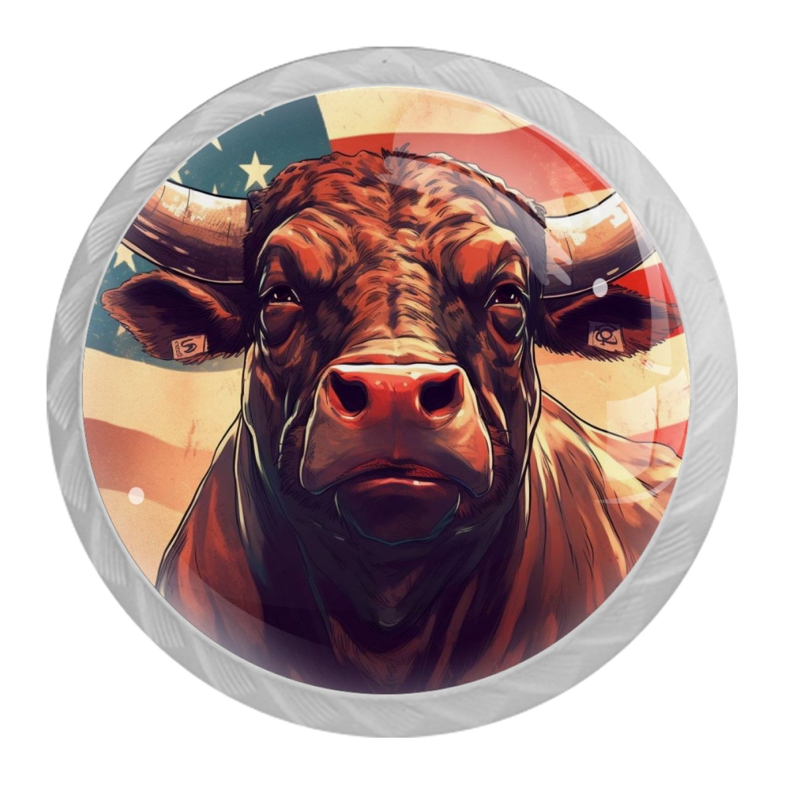 4 Pcs Cow American Flag Knobs for Kitchen Cabinet Cupboard Dresser Bookcase Drawer Pulls Handles Round Home Decor