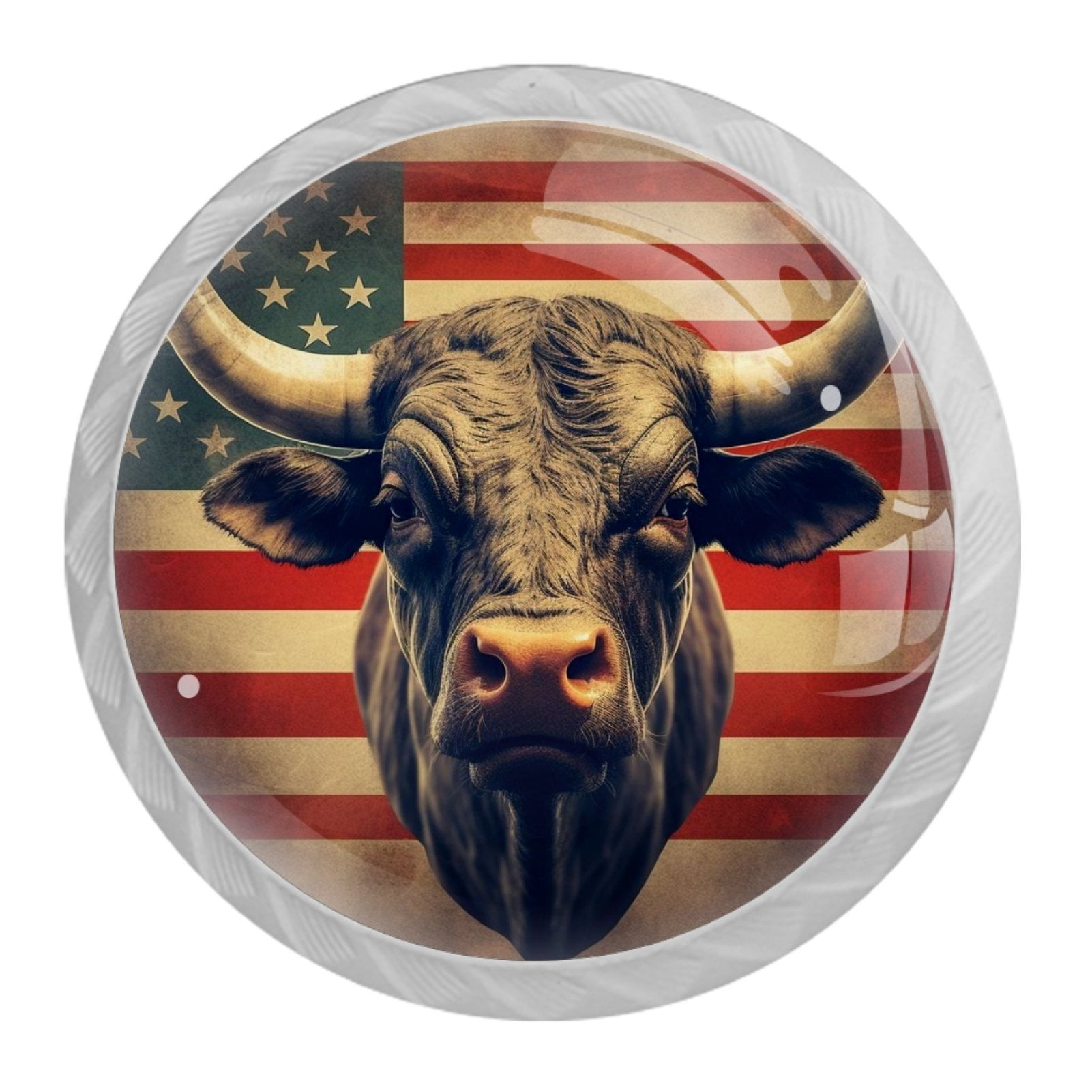4 Pcs Cow American Flag Knobs for Kitchen Cabinet Cupboard Dresser Bookcase Drawer Pulls Handles Round Home Decor