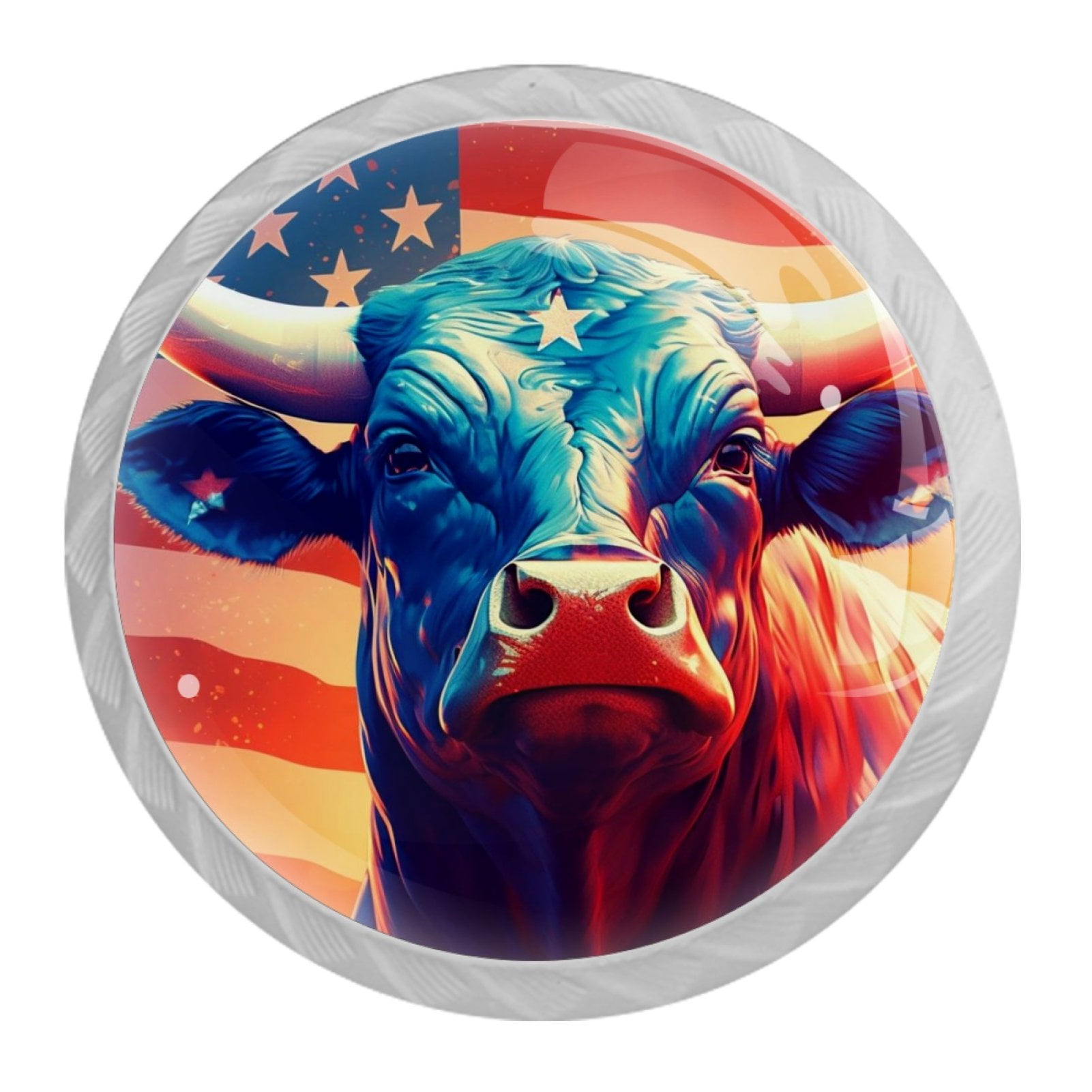 4 Pcs Cow American Flag Knobs for Kitchen Cabinet Cupboard Dresser Bookcase Drawer Pulls Handles Round Home Decor