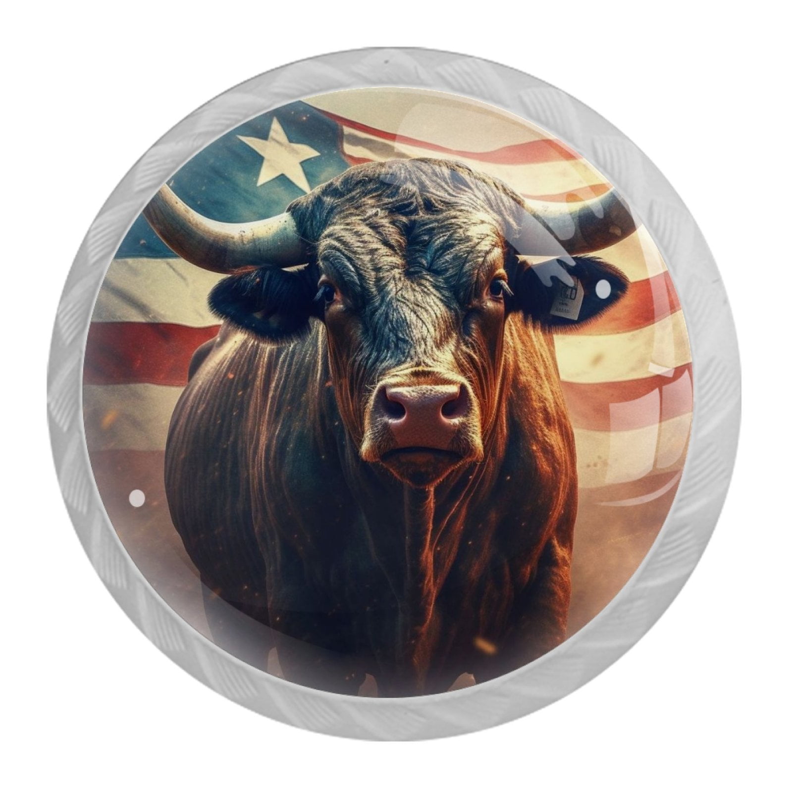 4 Pcs Cow American Flag Knobs for Kitchen Cabinet Cupboard Dresser Bookcase Drawer Pulls Handles Round Home Decor