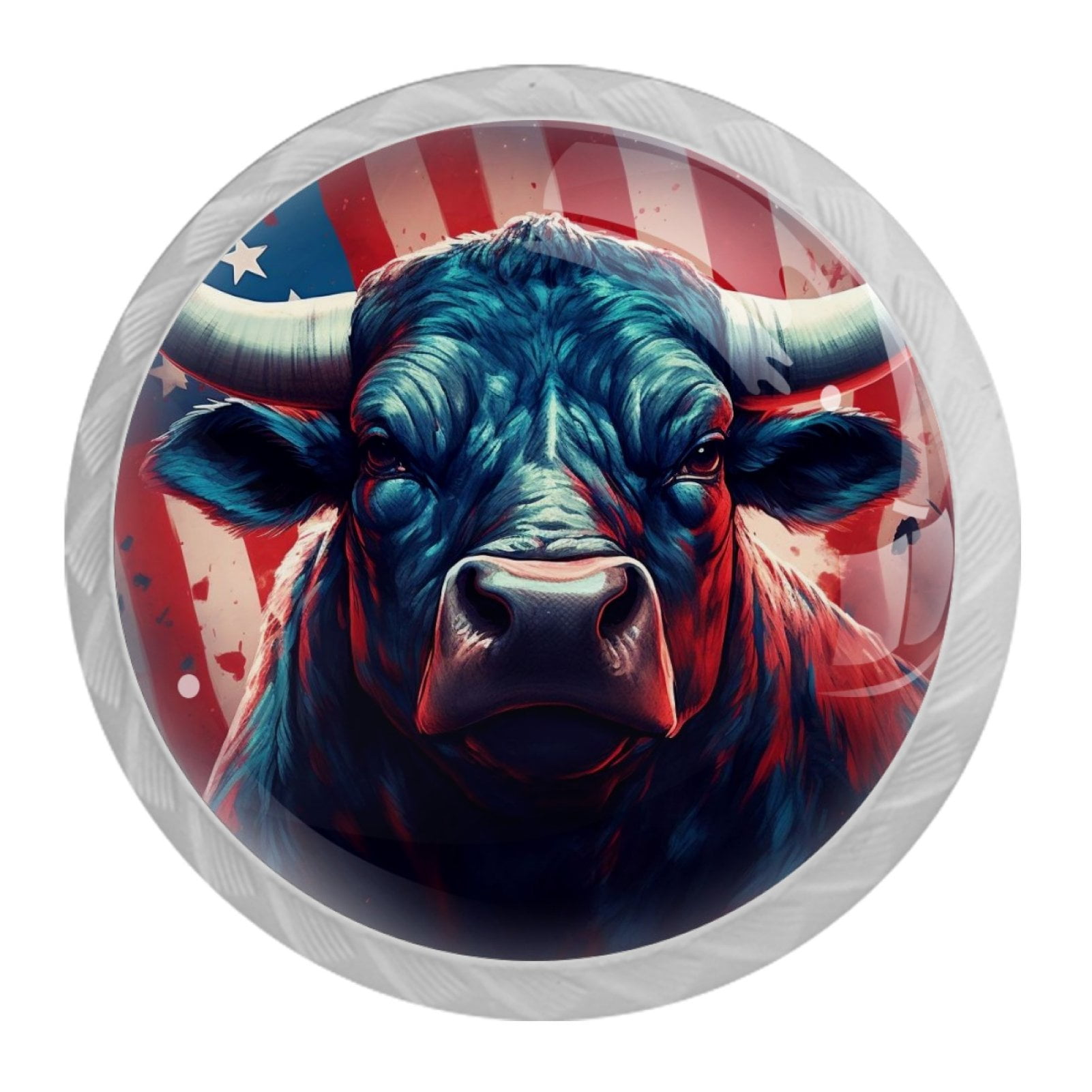 4 Pcs Cow American Flag Knobs for Kitchen Cabinet Cupboard Dresser Bookcase Drawer Pulls Handles Round Home Decor