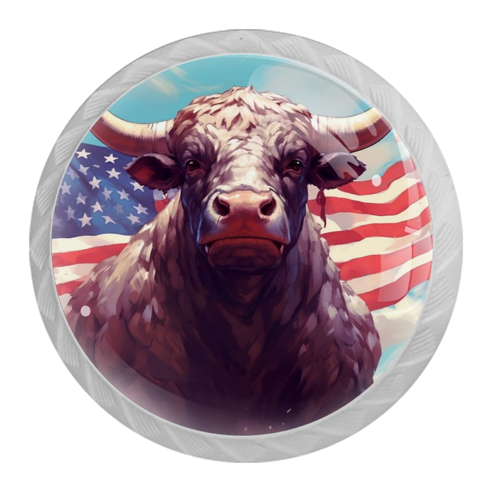 4 Pcs Cow American Flag Knobs for Kitchen Cabinet Cupboard Dresser Bookcase Drawer Pulls Handles Round Home Decor