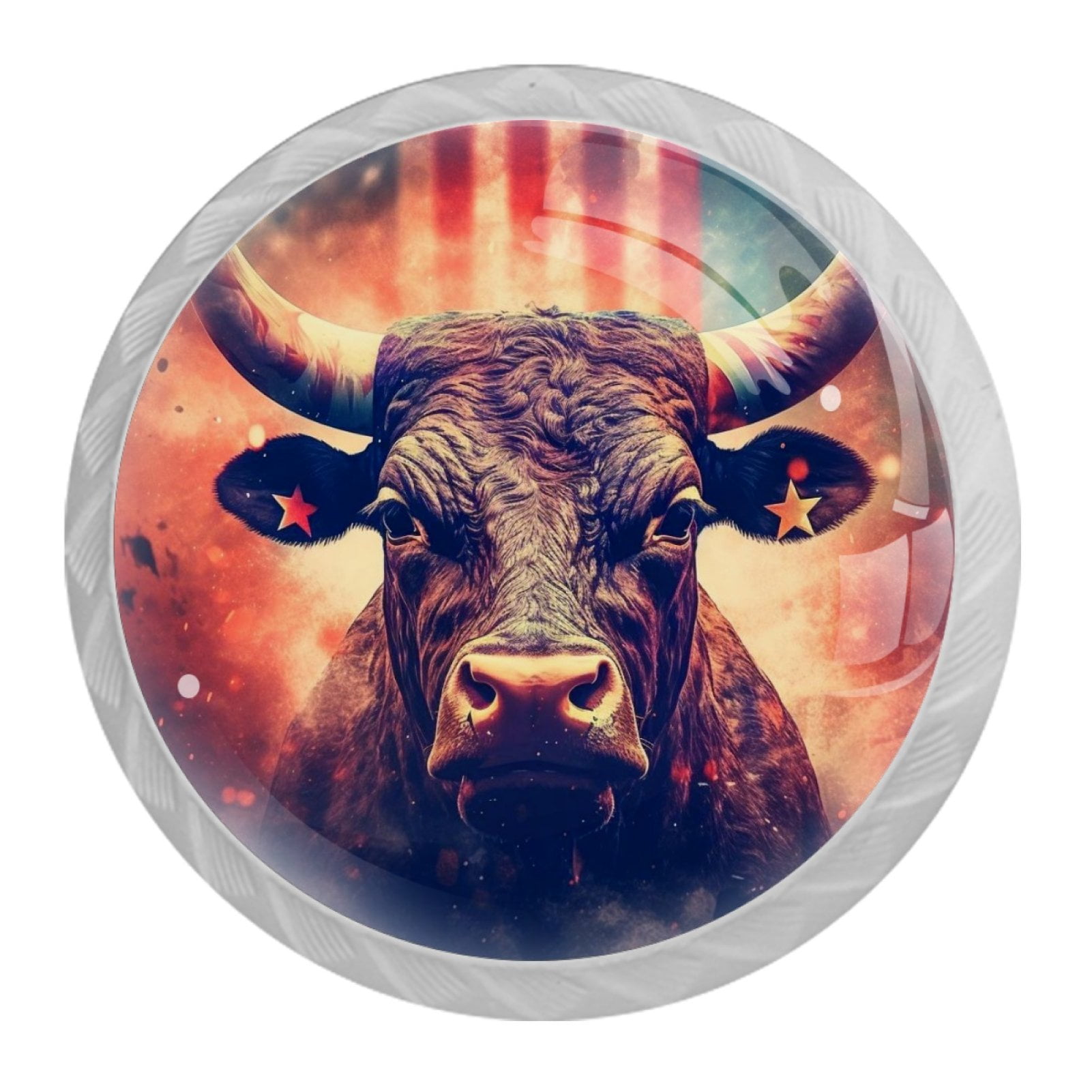 4 Pcs Cow American Flag Knobs for Kitchen Cabinet Cupboard Dresser Bookcase Drawer Pulls Handles Round Home Decor