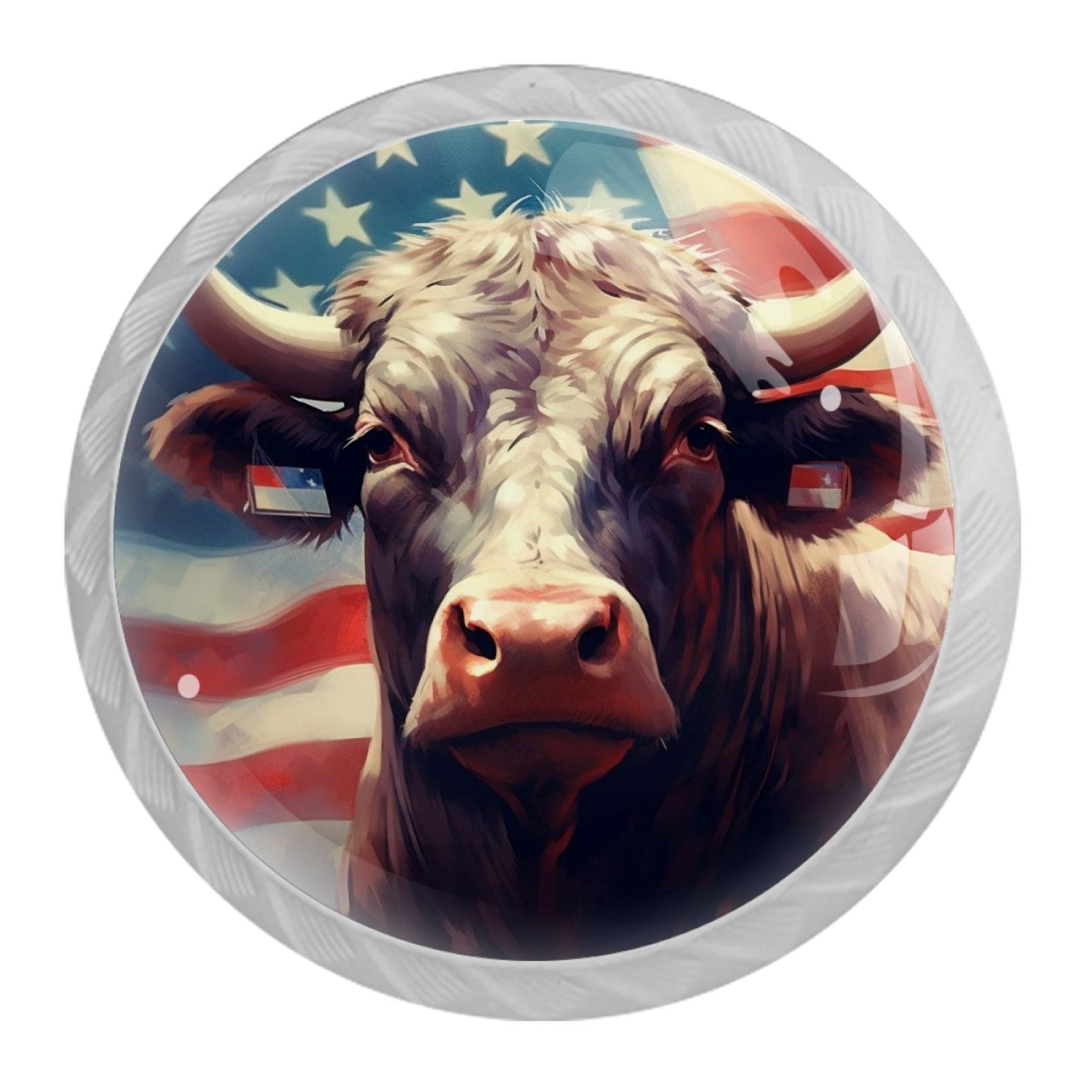 4 Pcs Cow American Flag Knobs for Kitchen Cabinet Cupboard Dresser Bookcase Drawer Pulls Handles Round Home Decor