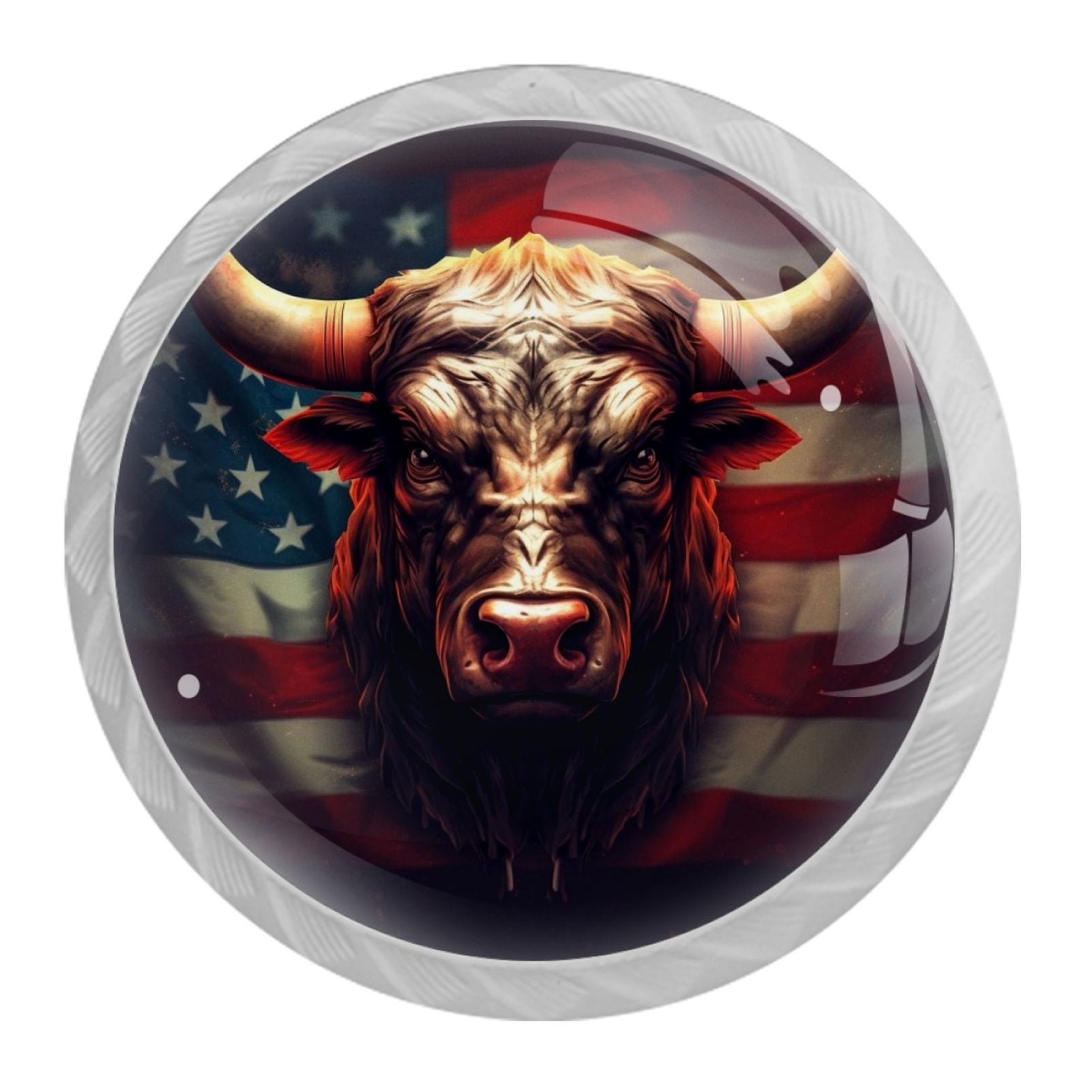 4 Pcs Cow American Flag Knobs for Kitchen Cabinet Cupboard Dresser Bookcase Drawer Pulls Handles Round Home Decor