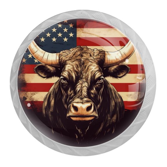 4 Pcs Cow American Flag Knobs for Kitchen Cabinet Cupboard Dresser Bookcase Drawer Pulls Handles Round Home Decor