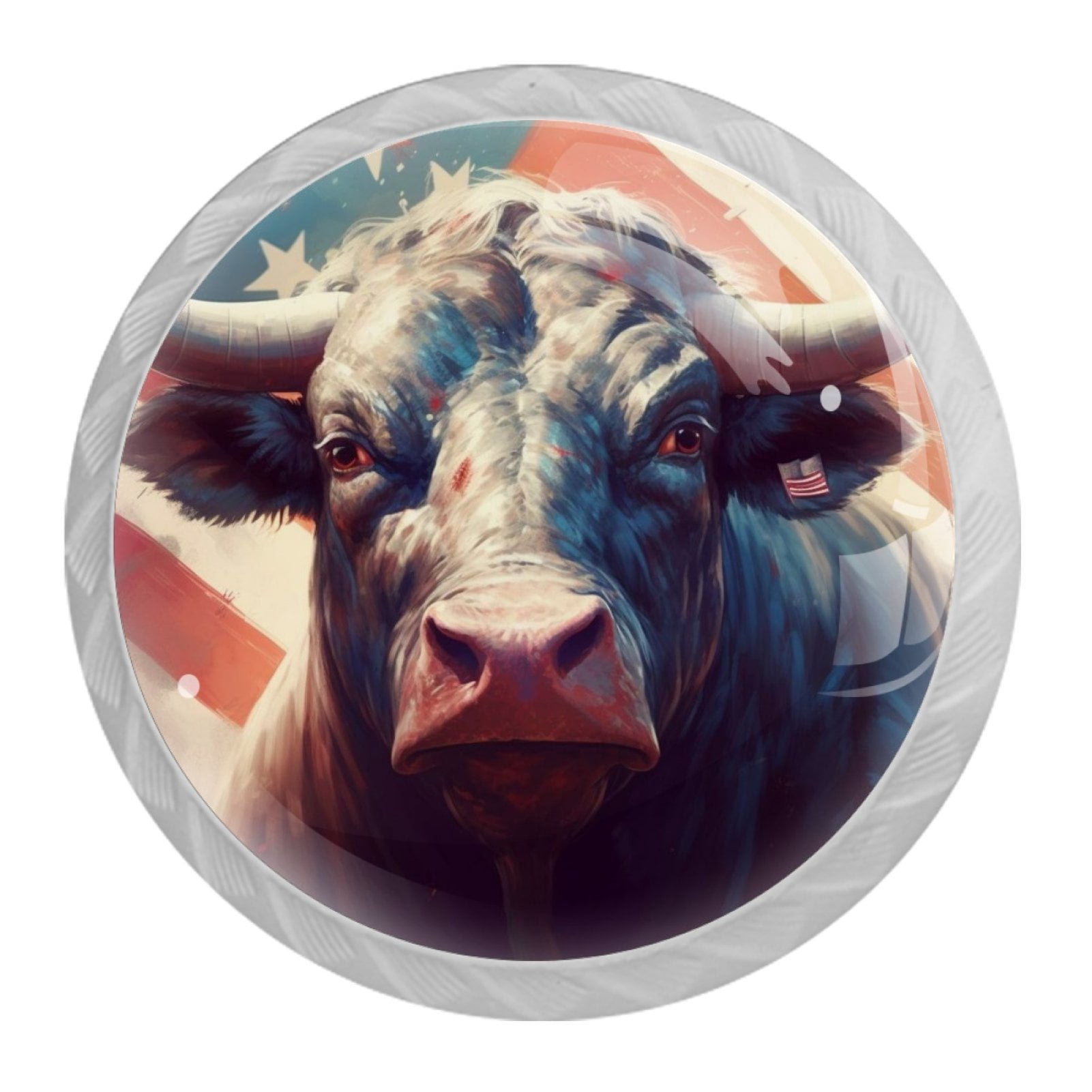 4 Pcs Cow American Flag Knobs for Kitchen Cabinet Cupboard Dresser Bookcase Drawer Pulls Handles Round Home Decor