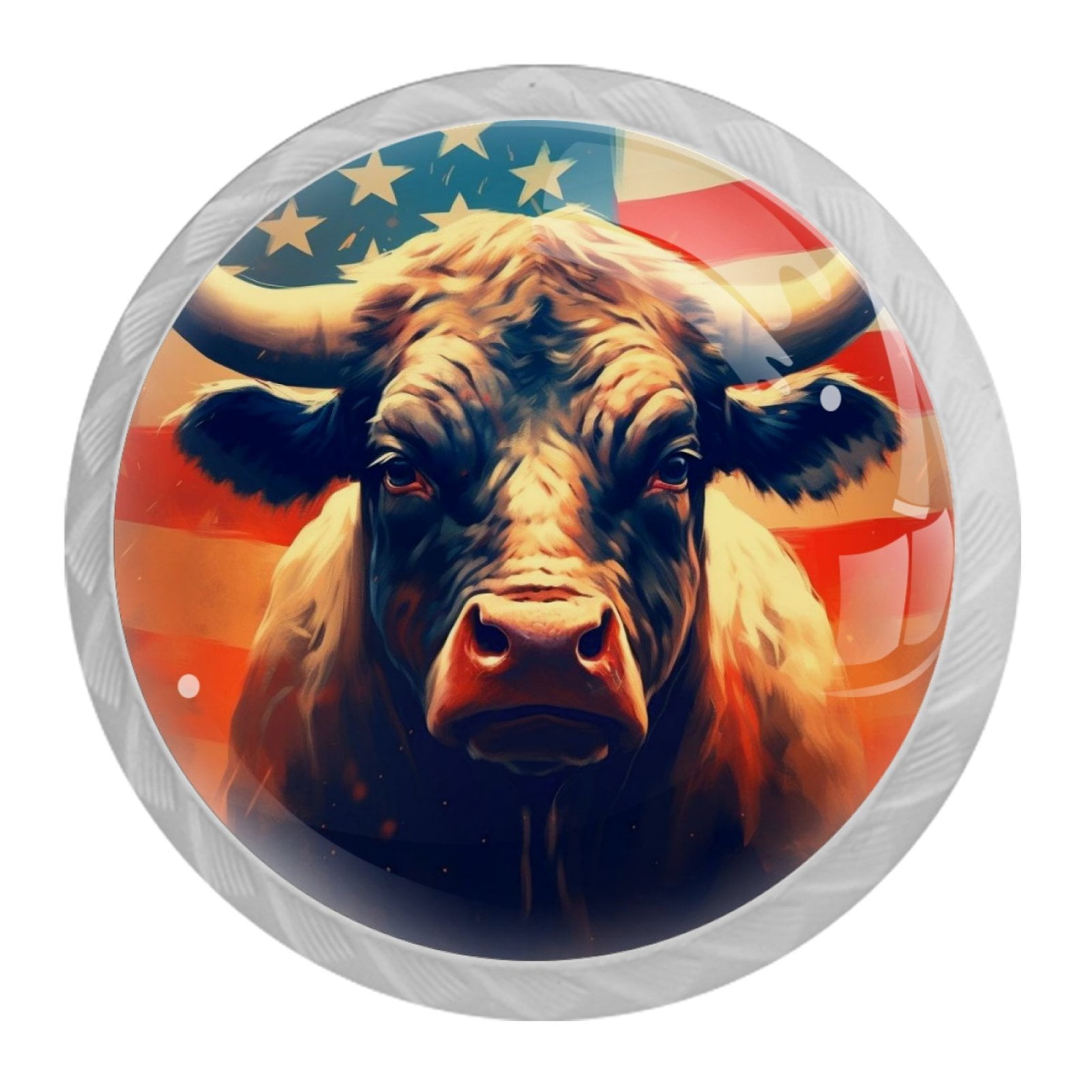 4 Pcs Cow American Flag Knobs for Kitchen Cabinet Cupboard Dresser Bookcase Drawer Pulls Handles Round Home Decor